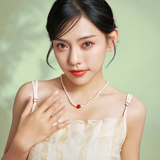 周六福 S925银珍珠项链 X0511903 红玛瑙 45cm
