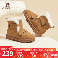 CAMEL 骆驼 雪地靴女冬日质感反绒魔术贴平跟保暖靴 L23W275053 驼色 36