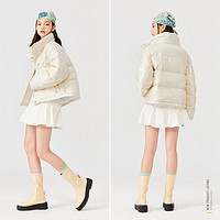 Semir 森马 羽绒服女立领短款白鸭绒冬季新款宽松纯色简约风女士外套