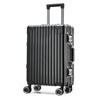 北极企鹅 行李箱男拉杆箱铝框旅行箱密码登机箱防刮女潮流皮箱子 H801-12-20亮面黑（铝框） 20英寸-外出3-4天（可登机）