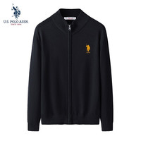 U.S. POLO ASSN.毛衣男针织开衫男装春秋季韩版修身百搭男士外套上衣 黑色 XL