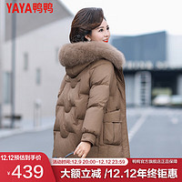 鸭鸭羽绒服鸭鸭(YAYA)羽绒服女冬中长款中年女装外套中老年毛领冬装XD 深咖色 L