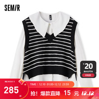 森马（Semir）长袖衬衫女大翻领雪纺衬衣短背心2024春两件 黑色调00499 150/76A/XS