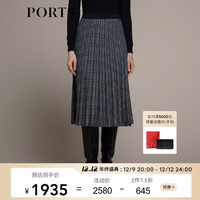 PORTS 宝姿秋冬女装中长百褶裙半裙LM9S056NFQ067 黑色格子 6