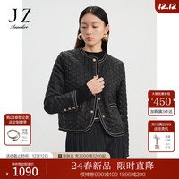 玖姿·安娜蔻轻奢绗缝小香风镶边纽扣H型羽绒服女2024春季 素黑 XL