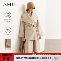 AMII2023冬大翻领系带配腰绳全羊毛双面呢女长外套 珍珠灰 160/84A/M