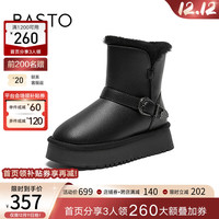 百思图23冬商场加绒加厚雪地靴棉鞋松糕厚底女中筒靴LD614DZ3 黑色 35