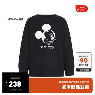 little MO&Co.迪士尼米奇IP little moco童装23冬装男女童纯棉长袖印花T恤 黑色 140/64