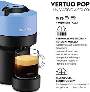 Nespresso De'Longhi Vertuo Pop ENV90.A，咖啡胶囊机，4 杯，离心技术，含欢迎礼包，1260 瓦，太平洋蓝