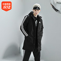 抖音超值购：adidas 阿迪达斯 冬季保暖户外运动连帽中长款棉服 ADIPK02T-BW