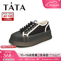 他她（TATA）商场同款百搭舒适休闲板鞋女W9ZA8CM3 黑色 35