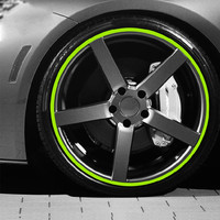 铭仕 反光汽车轮圈贴纸 轮毂贴膜装饰改装 车轮轮胎圈贴 摩托车贴纸 k5k2K3君威索纳塔 荧光黄 10寸 一套