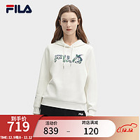 FILA×V&A联名系列斐乐女子针织连帽上衣2024春时尚休闲卫衣 云菇白-WT 160/80A/S