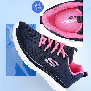 斯凯奇（Skechers）女鞋鞋运动鞋减震跑步鞋透气网面软底健步休闲鞋 NVPK/海军蓝/粉红色/轻便舒适 35