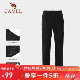 CAMEL 骆驼 抓绒裤男户外宽松弹力抗静电防风加厚保暖软壳长裤 AA3226a3657 幻影黑 L