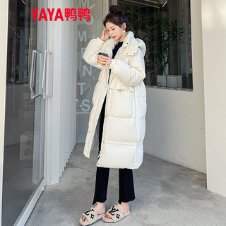 YAYA 鸭鸭羽绒服 女长款冬季时尚韩版收腰加厚保暖女装百搭外套KL 奶白色 S