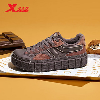 特步（XTEP）板鞋男巧克力休闲鞋潮流运动鞋增高厚底女鞋 胡桃棕/沉香褐-女 37码