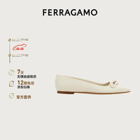 菲拉格慕(Ferragamo)女士白色牛皮革不对称蝴蝶结芭蕾舞平底鞋 0768942_1D _ 65