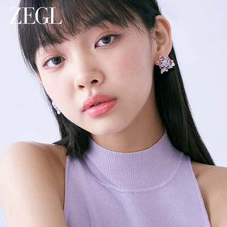 ZEGL粉色花朵耳环女轻奢小众设计气质高级感时尚925银针人造珍珠耳饰 微醺绽放耳环