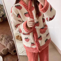 TJVF 珊瑚绒大码情侣睡衣男女秋冬季加绒加厚法兰绒家居服两件套装网红 乌龙桃套装（上衣+裤子