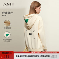 AMII2023冬活力减龄连帽撞色绣花加绒卫衣女几何口袋休闲上衣 米杏 155/80A/S