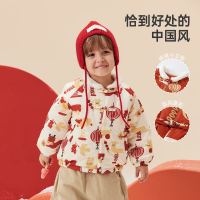 Wellber 威尔贝鲁 儿童外套秋冬宝宝夹棉过年服男女童2023红色拜年衣服厚款 米白 110cm