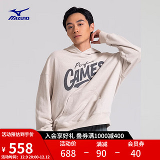 美津浓（MIZUNO）HERITAGE系列 24 男女经典宽松针织连帽卫衣套头衫 44/砂砾色 3XL