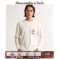 ABERCROMBIE & FITCH男装女装 美式秋冬街头无性别复古印花长袖圆领T恤 353567-1 米白色 XXL (185/124A)