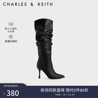 CHARLES&KEITH23冬时尚长筒尖头高跟靴堆堆靴女CK1-90580185 Black黑色 37