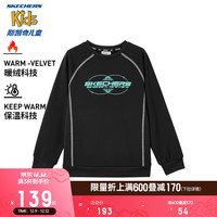 Skechers斯凯奇暖绒科技保暖加绒卫衣秋冬刺绣宽松运动上衣P423B032 碳黑/0018 140cm