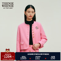 Teenie Weenie小熊2024年早春短款法式小香风粗花呢气质外套女 粉色 170/L