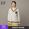 Gap女装冬季2023LOGO学院风V领针织衫836248时尚宽松休闲毛衣 白色 175/96A(XXL)亚洲尺码