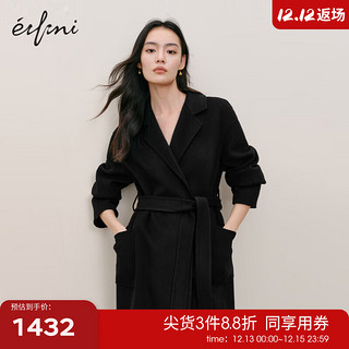 eifini 伊芙丽 设计感收腰长款双面呢羊绒黑天鹅大衣女2023秋新款毛呢外套 黑色 155/80A/S  112斤以下