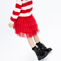 little MO&Co.little moco童装23冬装女童松紧腰网纱闪粉半身裙蓬蓬短裙 大红色 130/56