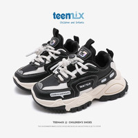 TEENMIX 天美意 女童鞋子冬季宝宝老爹鞋加绒儿童运动鞋中大童潮 黑色(加绒)