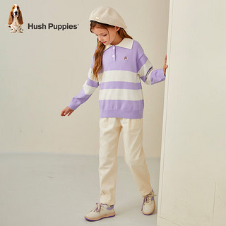 暇步士 童装儿童秋装男女童秋季男女大童时尚条纹Polo针织衫 风信紫 150cm