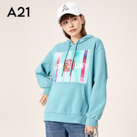 A21 女装落肩连帽长袖卫衣秋季老虎图案薄款卫衣外穿上衣 石青 M