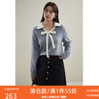 大码女装减龄翻领针织衫女冬装澳洲羊毛混纺少女感针织毛衫 鸽子灰 XL