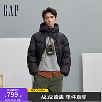 Gap男装冬季2023LOGO绗缝短款连帽羽绒服836423宽松保暖外套 黑色 165/88A(S)亚洲尺码