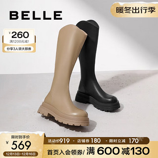 BeLLE 百丽 显瘦长筒靴女粗跟增高弹力靴加绒A1V1DDG3 黑色 37