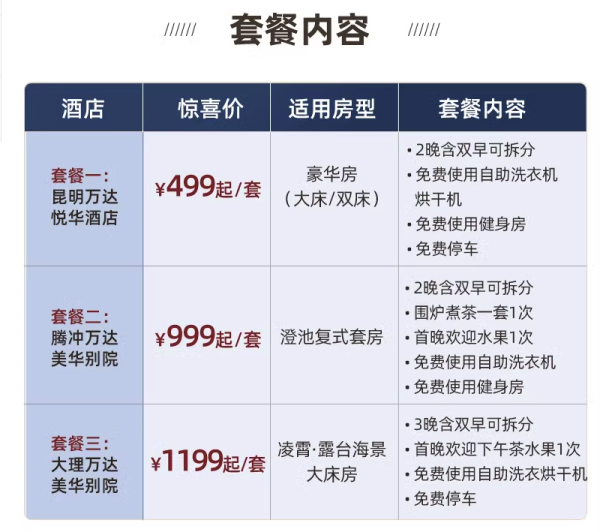 可拆分！大理美华/腾冲美华/昆明悦华 2-3晚（含双早+围炉煮茶）通兑套餐