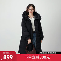 艾莱依（ERAL）毛领羽绒服女2023时尚连帽长款轻奢保暖新中式冬季外套 炭黑 160【110-130斤】M