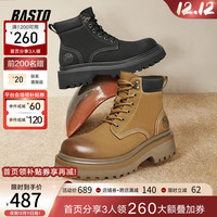 百思图商场同款运动休闲马丁靴粗跟男短靴30831DD3 卡其色/黑色 40
