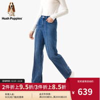 Hush Puppies暇步士女装2024春美式复古休闲宽松阔腿牛仔裤女 186牛仔蓝 28