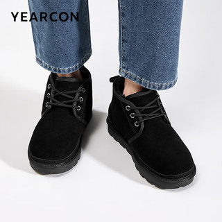 YEARCON 意尔康 男鞋 雪地靴男牛皮反绒系带男靴加绒加厚保暖棉鞋男 黑色 41