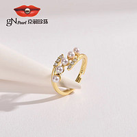 京润知阑银S925淡水珍珠戒指3-4mm圆形白色时尚气质 白色 3-4mm 金色款