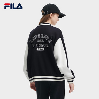 FILA 斐乐女士针织长袖外套时尚撞色宽松棒球服 传奇蓝-NV 170/88A/L