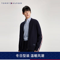 TOMMY HILFIGER24早春男装纯棉商务通勤棒球领宽松针织开衫外套33507 藏青色DW5 M