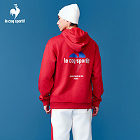 乐卡克（Le coq sportif）法国公鸡新年双旦款男女款2023三色系列运动加绒休闲带帽卫衣 电光红/RAR S