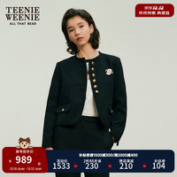 Teenie Weenie小熊2024年早春短款法式小香风粗花呢气质外套女 黑色 160/S
